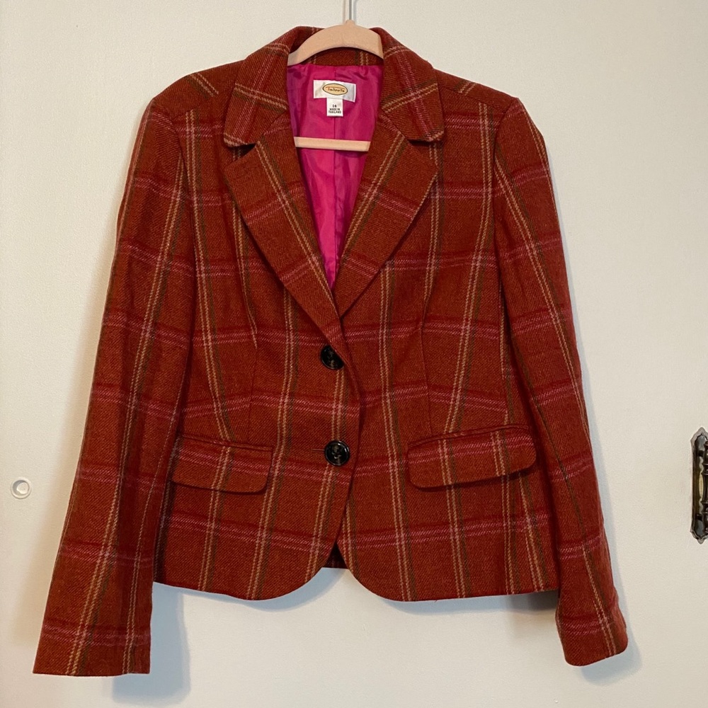 Talbots Plaid Peplum Wool Blazer